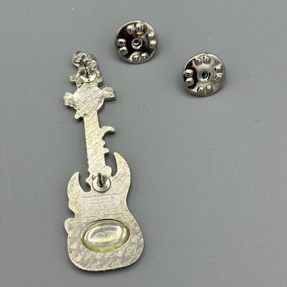 2008 Hard Rock Cafe Goth Punk Barbie Pin ONLY Black Guitar White Skull Lapel Hat - Picture 4 of 7